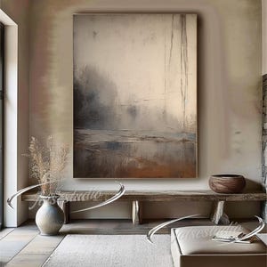 Arte de pared texturizado beige sobre lienzo, pintura al óleo Wabi Sabi, arte de pared minimalista azul, arte de textura moderna abstracta marrón, decoración para sala de estar y hogar