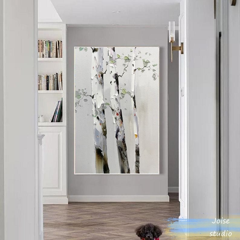 Birch Tree Paintingheavy Texture Wall Art Painting Winter | Etsy
