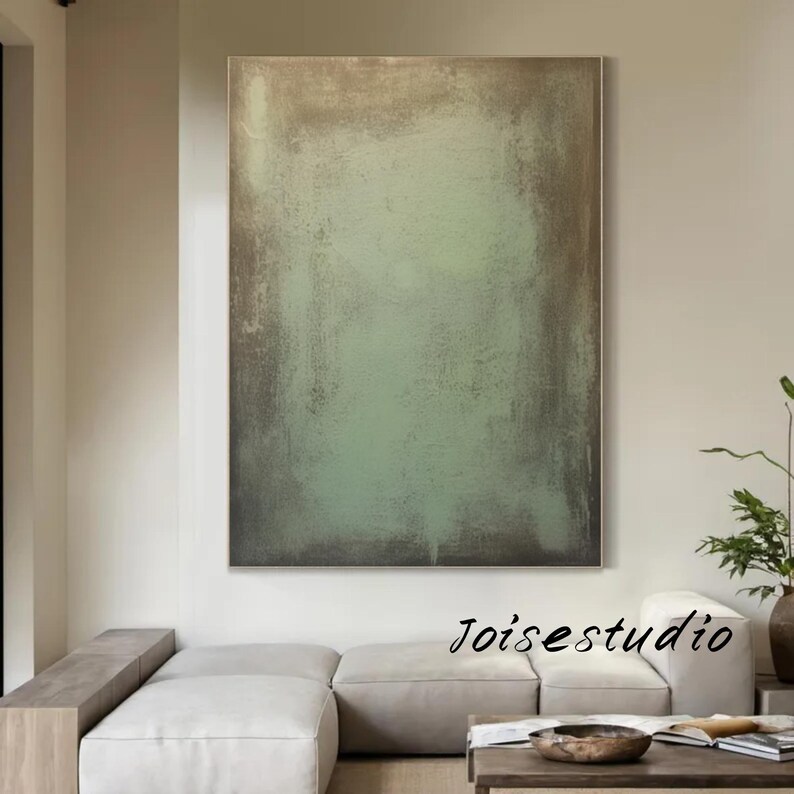 Large Green Abstract Oil Painting on Canvas, Textured Minimalist Wall ...