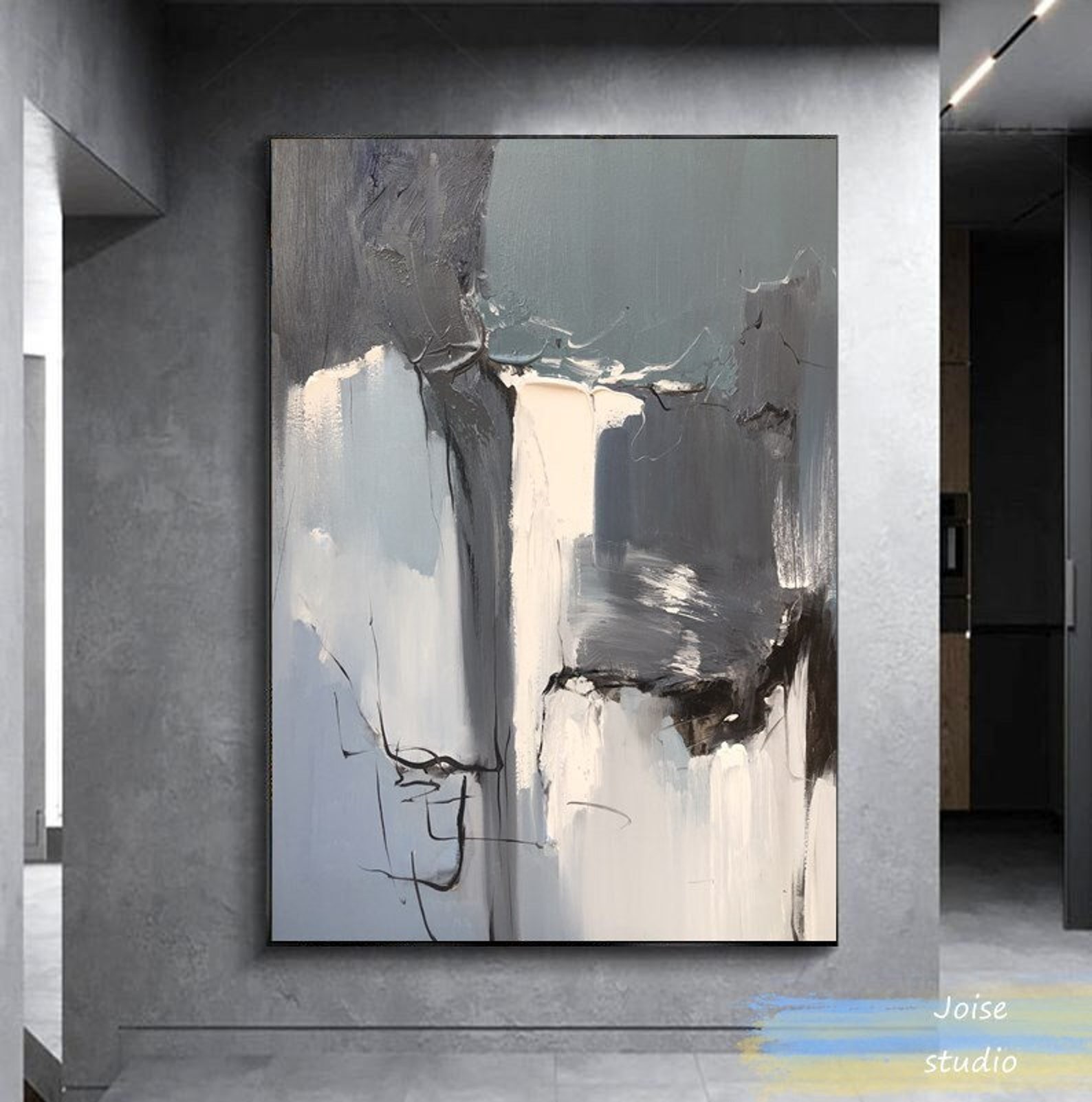 Original Neutral Abstract Canvas Art Extra Large Gray Wall Etsy