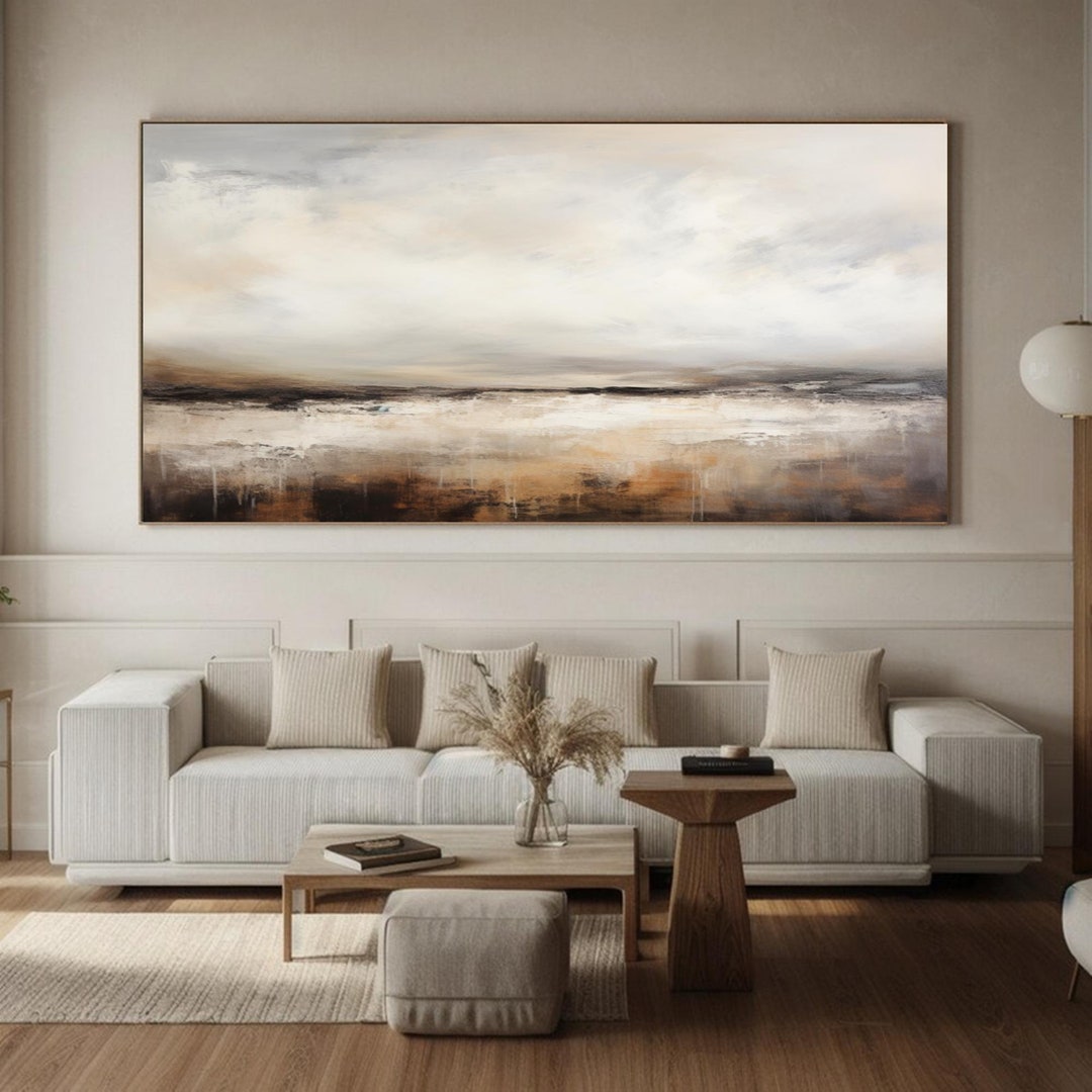 Super Large Brown Beige Landscape Wall Art Original Hand-drawn Abstract ...