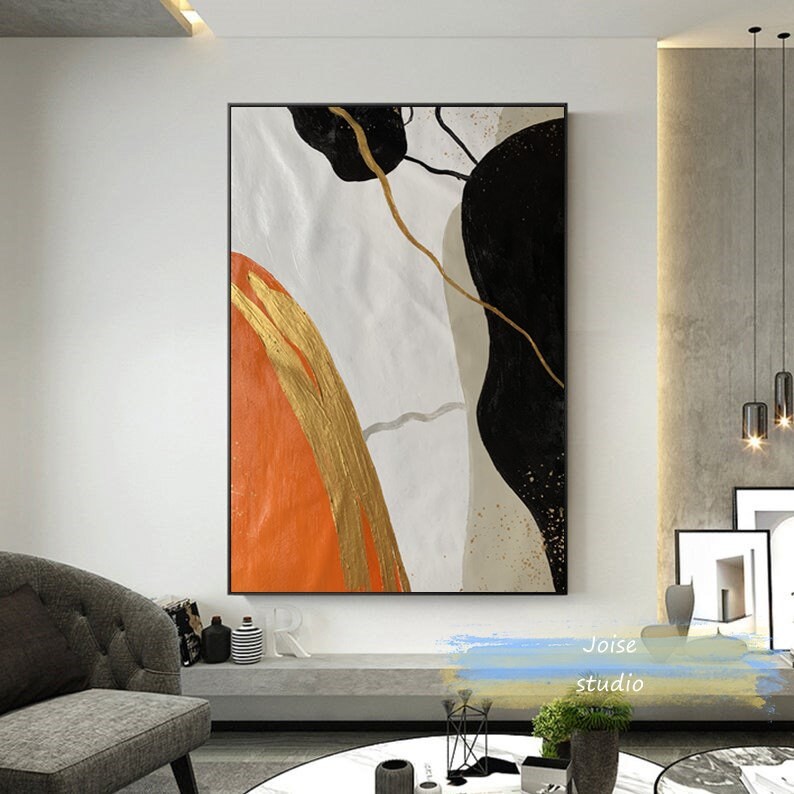 Large orange gold abstract oil paintingGold & Orange Etsy