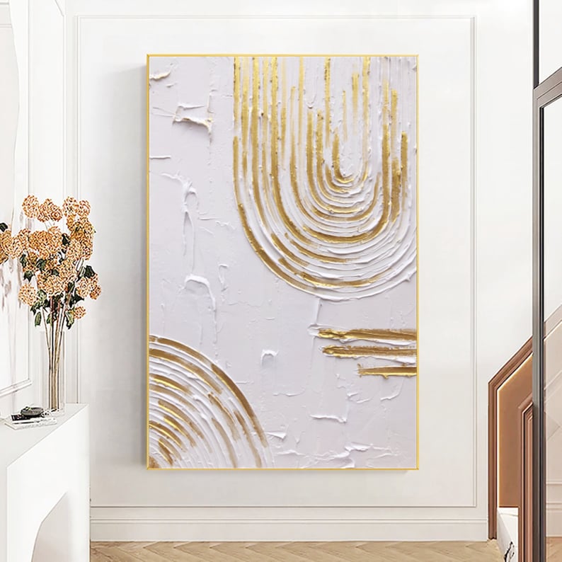 Original Gold and White Abstract Painting Large Abstract Gold Etsy