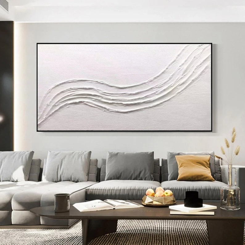 Large White Abstract Painting Modern Living Room Abstract Etsy