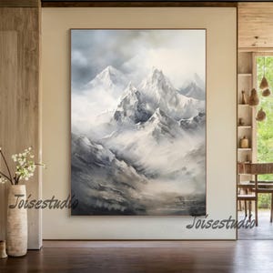 Arte de pared grande, gran paisaje de montaña, pintura sobre lienzo, arte de pared texturizado original, arte de pared de montaña abstracto moderno, arte de pared para sala de estar