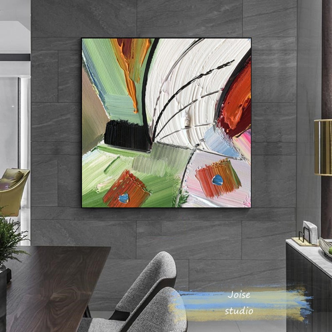 Large Abstract Painting Original Framed Colorful Modern Etsy