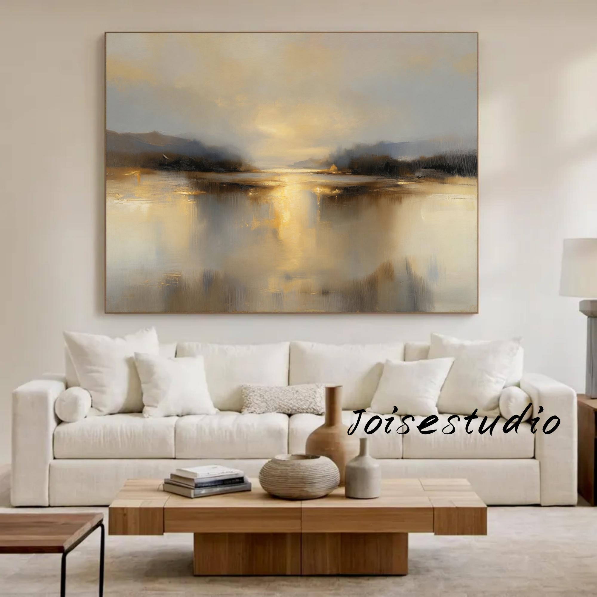 Oversized Abstract Ocean Sunset Canvas Painting, Framed Original Art - Etsy