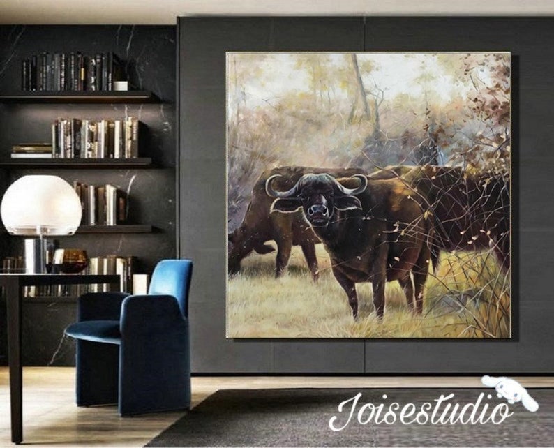 Brown Cow Painting on Canvaslarge Animal Paintingmodern Wall | Etsy