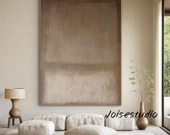 Pintura minimalista abstracta beige sobre lienzo Arte de pared para sala de estar en color beige neutro