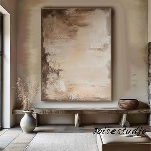 Brown Beige Abstract Geometric Painting Wabi Sabi Wall Art Brown Textured Painting Large Minimalist Painting on Canvas Neutral Wall Decor