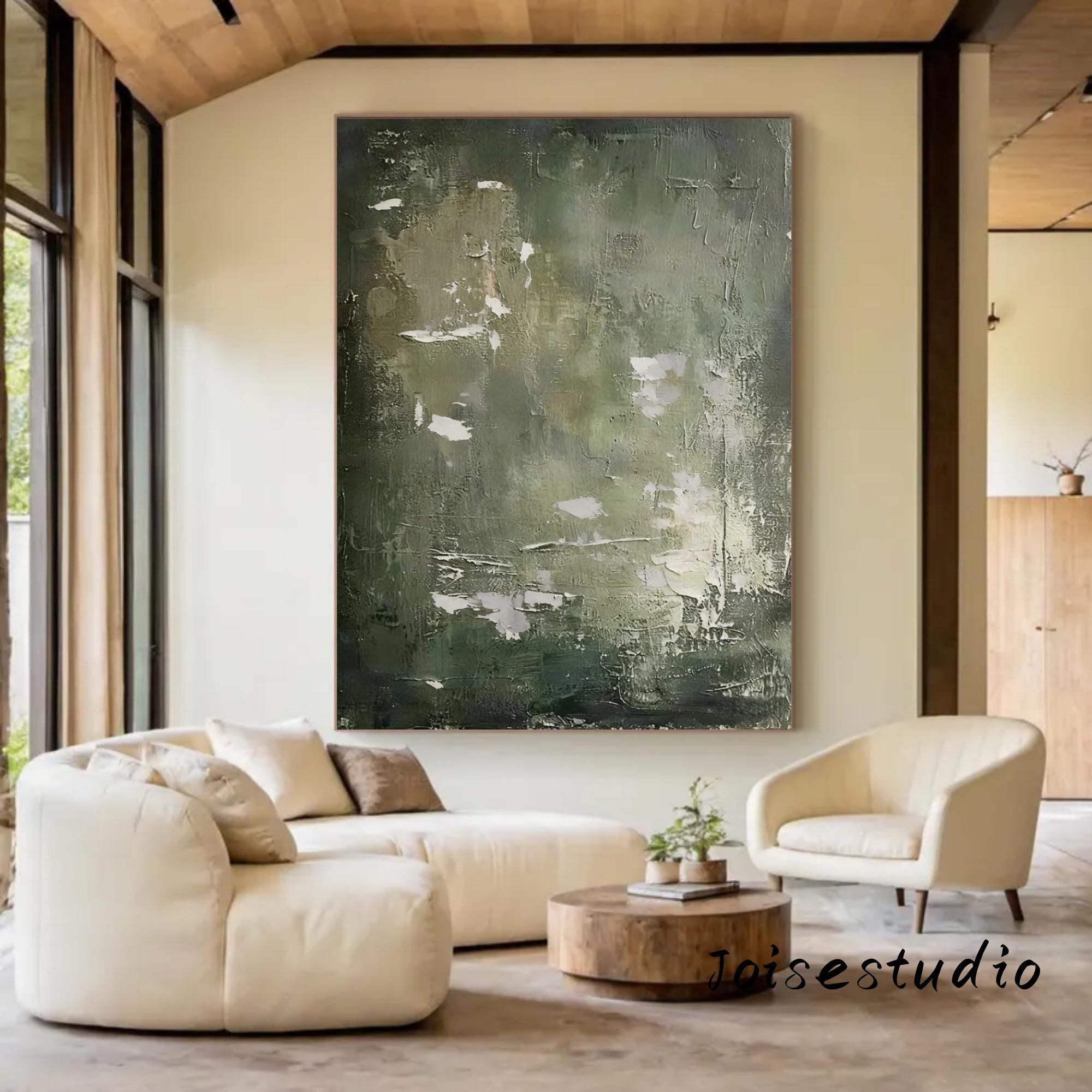 Green Abstract Painting Large Green Textured Wall Art Neutral Green ...