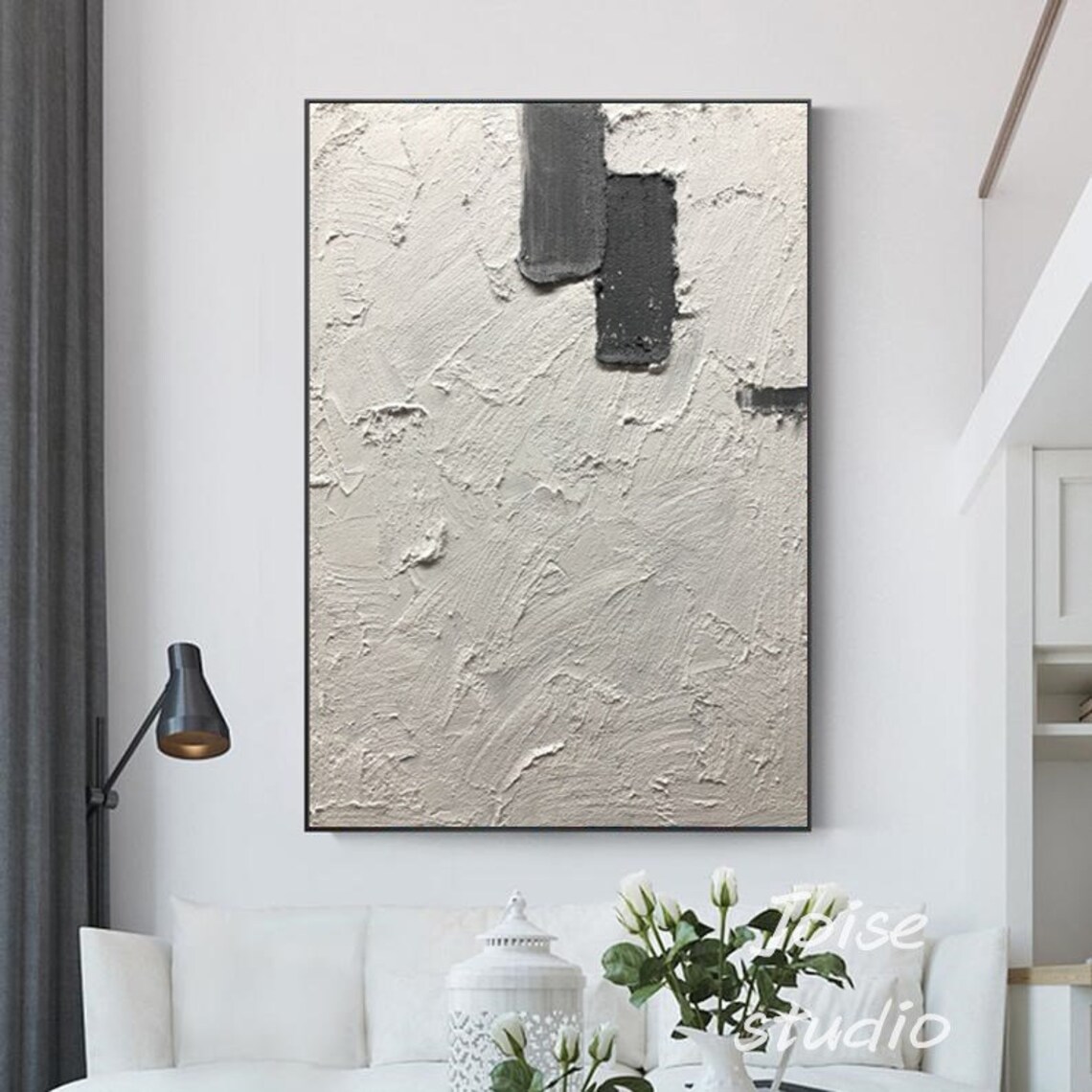 Large Gray and White Painting Gray and White Textured Etsy