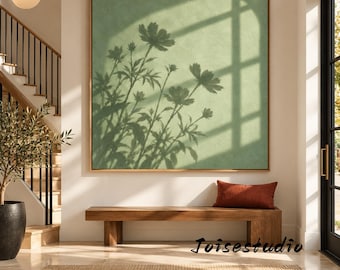 Earth Tone Wildflower Oil Painting, Simple Botanical Wall Art, Neutral Boho Home Decor
