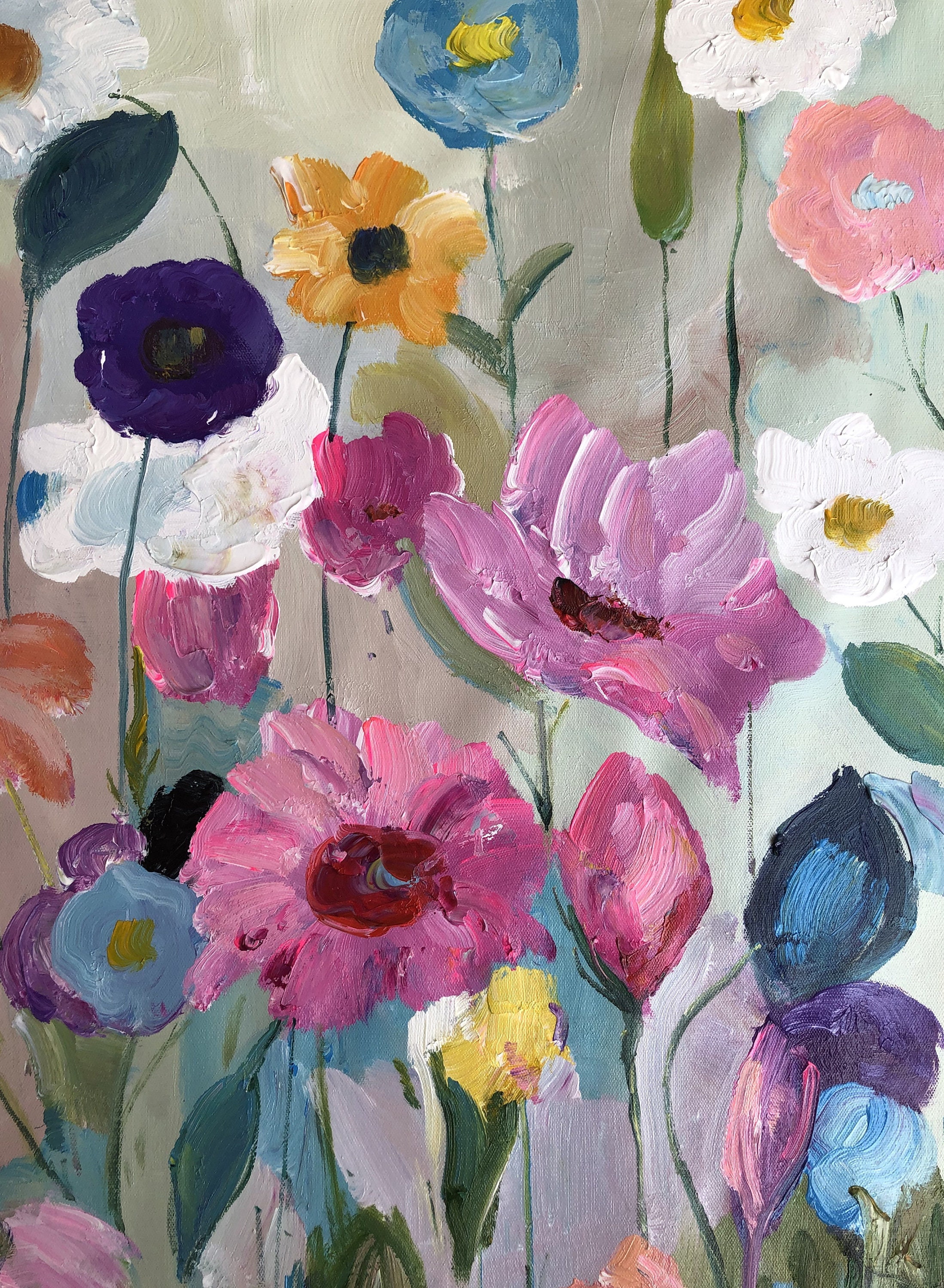 Large abstract flower painting Abstract plant painting floral Etsy