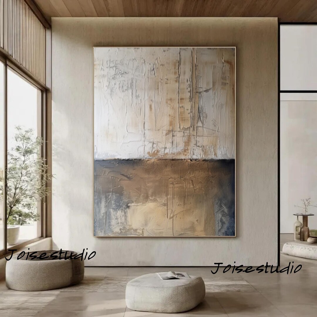Large Beige Abstract Canvas Painting, Modern Geometric Wall Art - Etsy