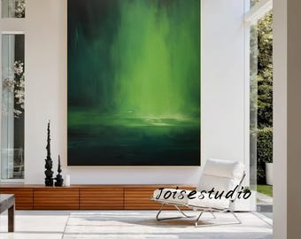 Arte abstracto en lienzo Wabi Sabi: pintura minimalista verde oscuro