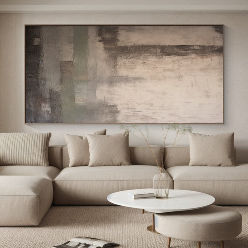 Large Beige Abstract Painting Nordic Abstract Painting Living Room Abstract Painting Boho Abstract Wall Art Beige Minimalist Textured Art image 6