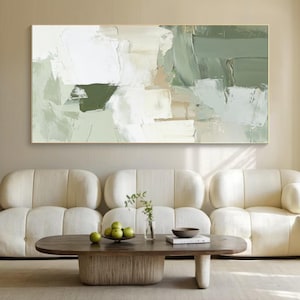Green Texture Wall Art Large Green Canvas Art for Living Room Wabi-Sabi Wall Art Green Abstract Minimalist Painting Neutral Green Wall Decor