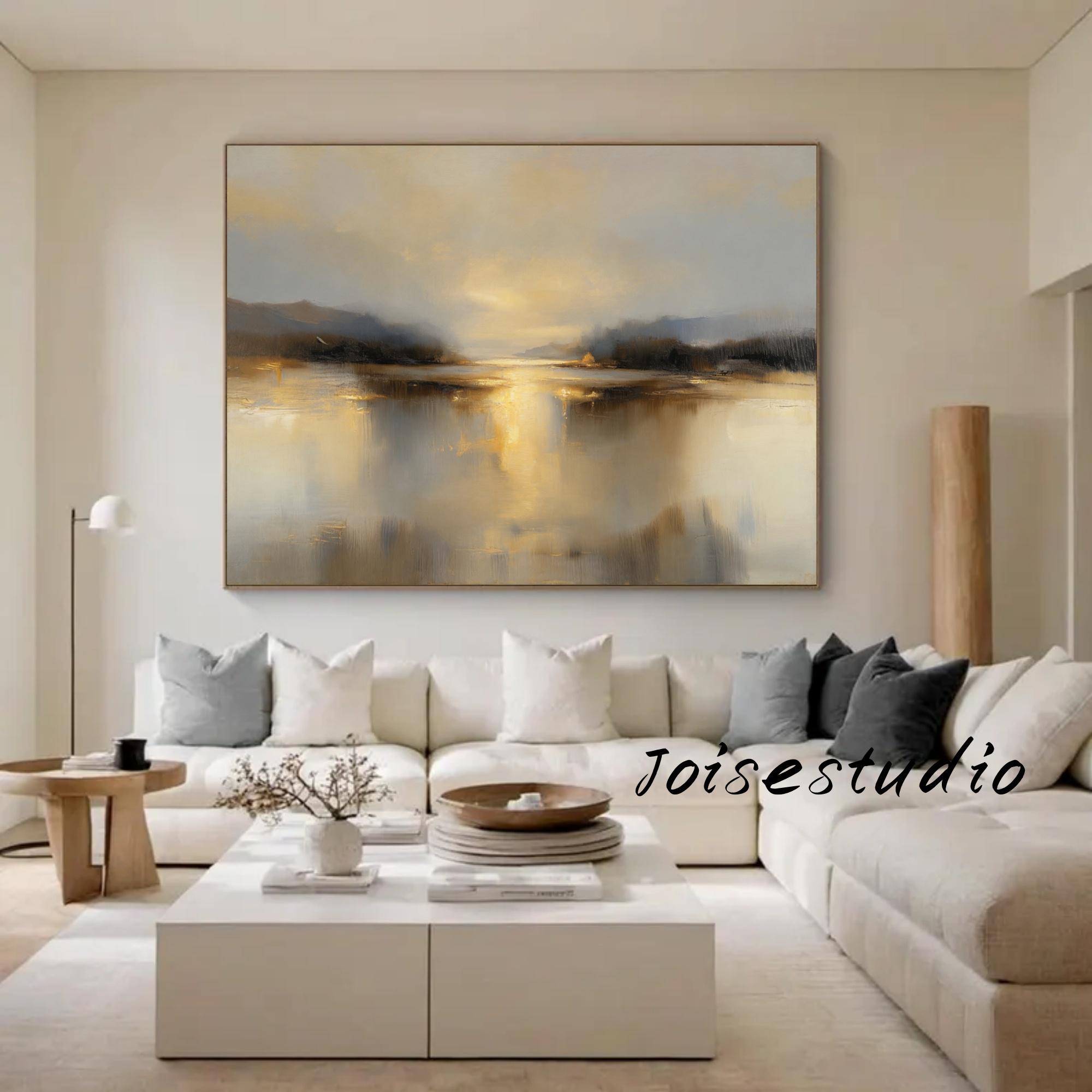 Oversized Abstract Ocean Sunset Canvas Painting, Framed Original Art - Etsy
