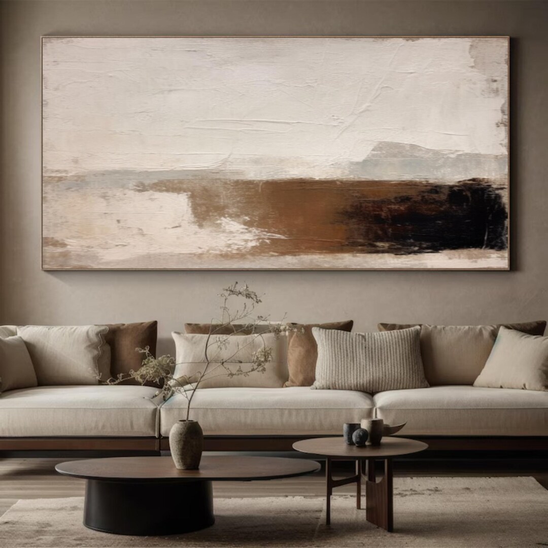Original Large Beige Abstract Painting, 3D Brown Textured Painting ...