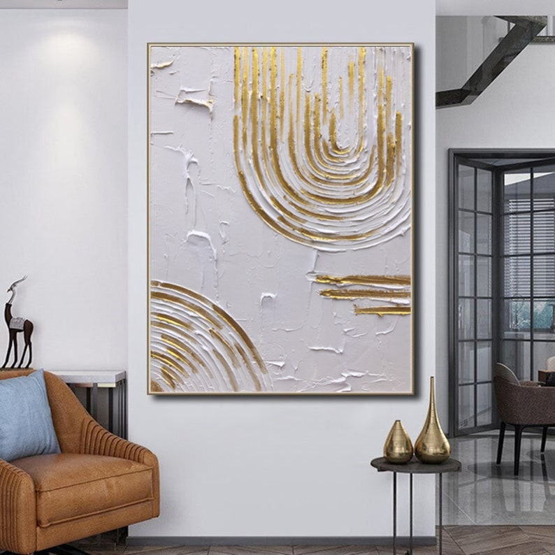 Original Gold and White Abstract Painting Large Abstract Gold Etsy