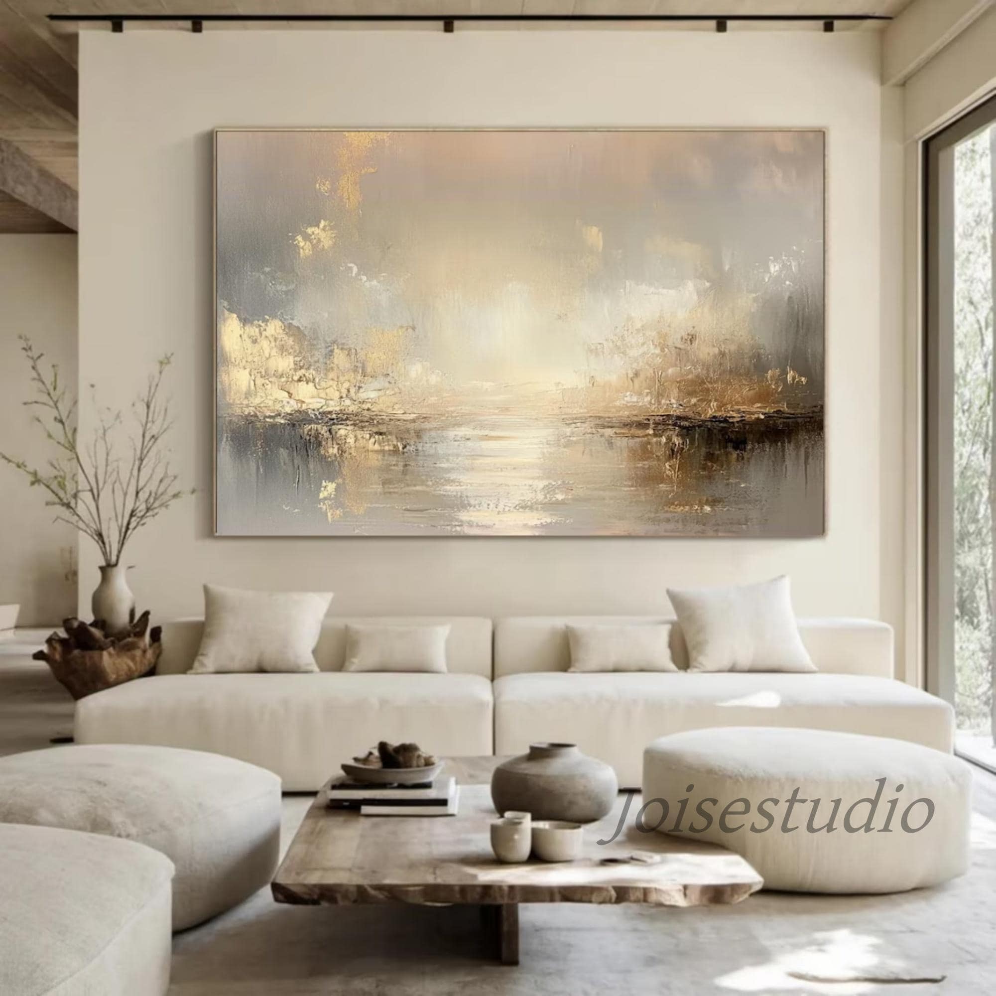 Large Gold Abstract Painting: Beige Gray Textured Wall Art - Etsy