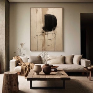 Image showcasing Beige Minimalist Abstract Painting on Living Room Nordic Abstract ...