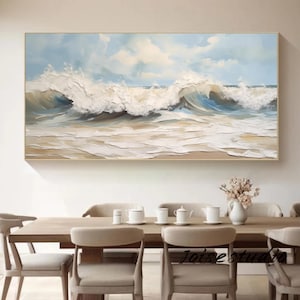 Large Ocean Abstract Painting, Beach Canvas Art, Large Textured Canvas Painting, Coastal Wall Art,Ocean Art,Living Room Wall Art ,Home Decor