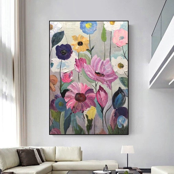 抽象的な花の絵画 大きな抽象的な花の絵画：3Dアクリル花キャンバスアート - Etsy 日本