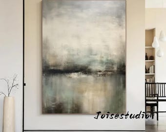 Minimalist Green Textured Canvas, Contemporary Wabi Sabi Wall Art for Modern Space