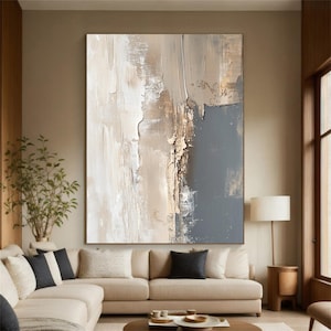 Beige Textured Abstract Painting: 3D Blue Scandinavian Canvas Art