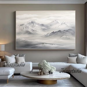 Grande peinture à l'huile de toile de montagne de texture 3D abstraite, art mural gris original de montagnes minimaliste, décoration d'intérieur bohème personnalisée pour le salon