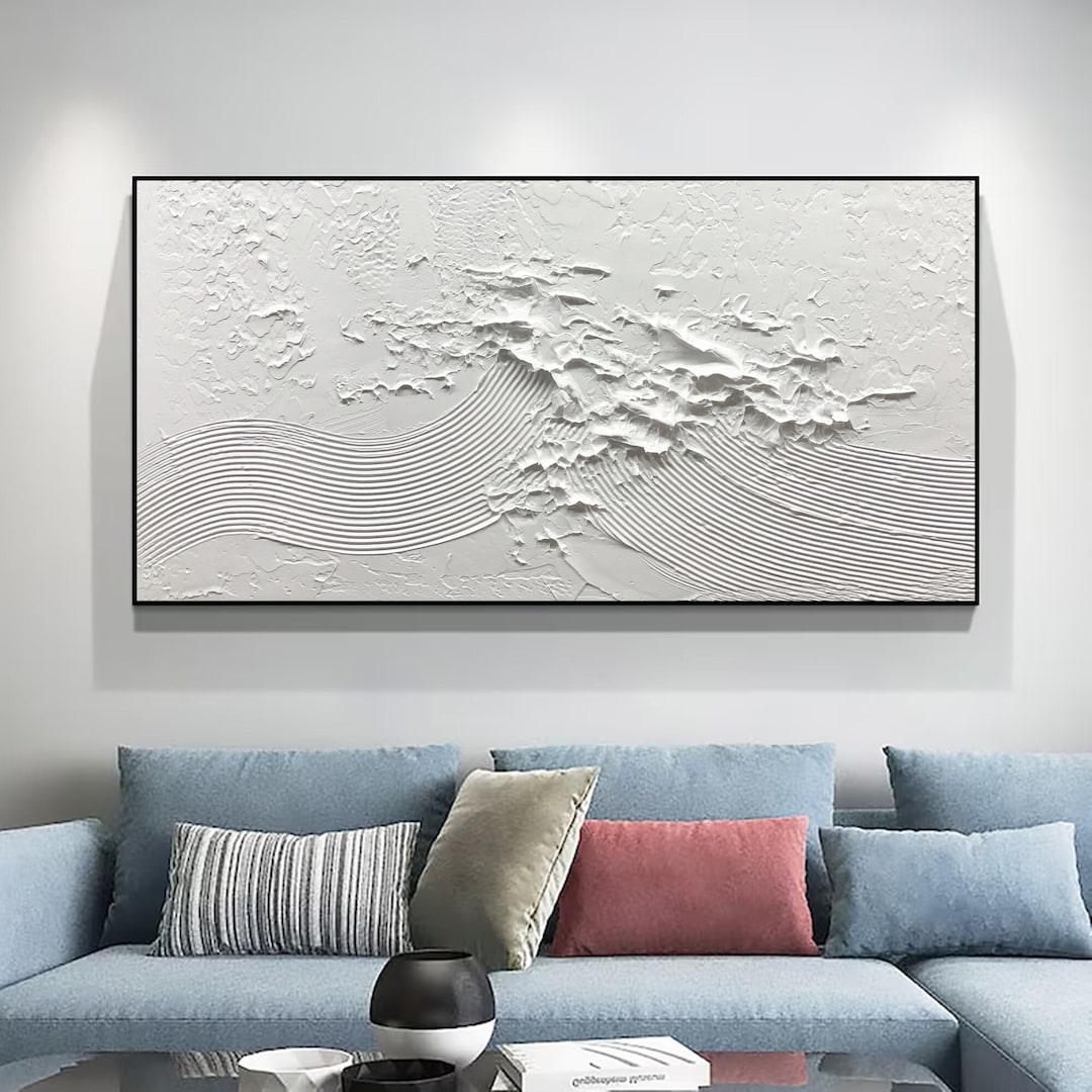 Large White Textured Abstract Painting White Textured Wall Art Original White Sea Abstract