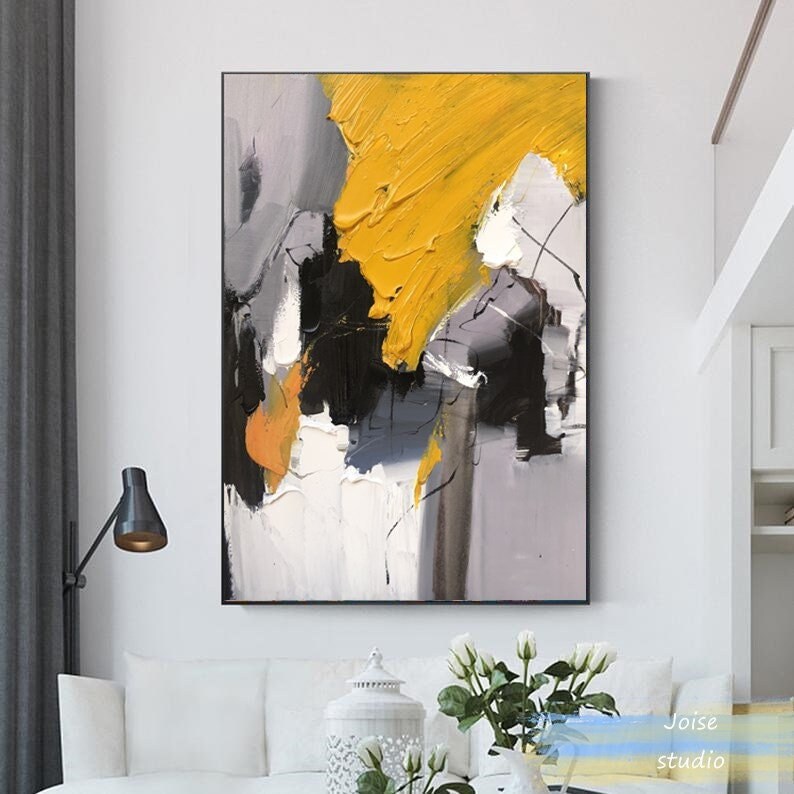 Yellow Abstract Canvas Art large Minimalist Abstract Etsy