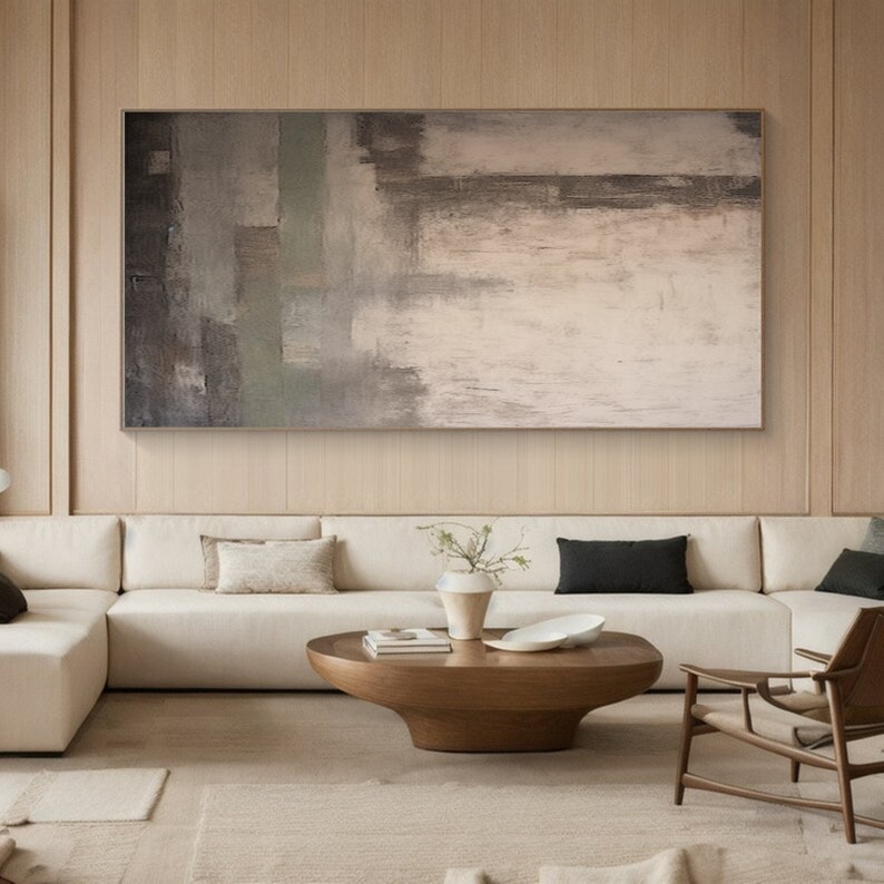 Large Beige Abstract Painting Nordic Abstract Painting Living Room Abstract Painting Boho Abstract Wall Art Beige Minimalist Textured Art image 1