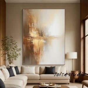 Beige Abstract Texture Painting: Minimalist Gold Canvas Art