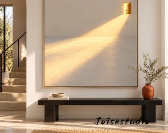 Textured Impasto Oil Painting, Neutral Sunbeam & Small Open Door Print,