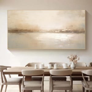 Large Beige Abstract Painting: Original Living Room Wall Art