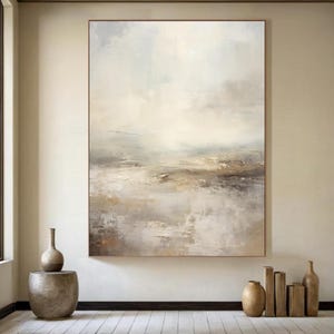 Graue Braune Minimalistische Wandkunst, Großes Original Abstraktes Gemälde, Übergroße Strukturierte Leinwand Kunst, Neutrale Wabi-Sabi Malerei, Wohnkultur Kunst