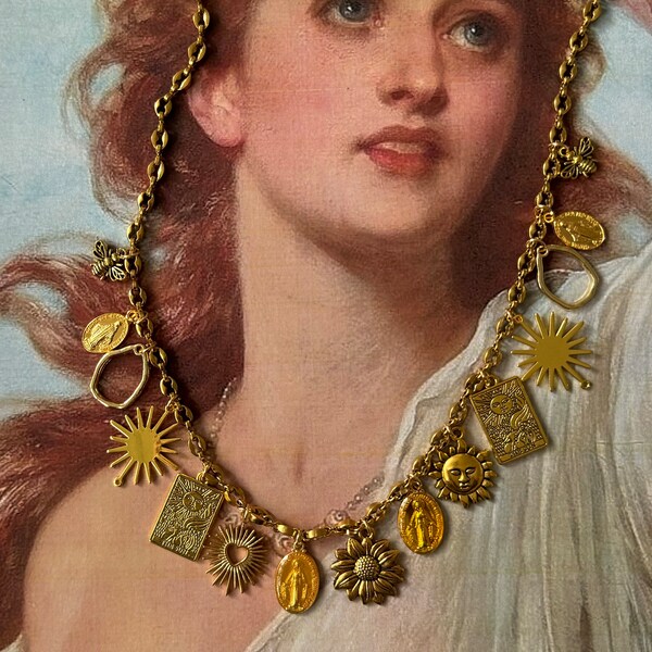 Ave Summertime Gold Necklace Resin Painted Madonna Medals