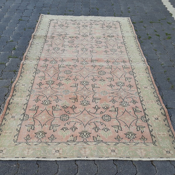 Vintage Turkish Rug • Pink Wool Rug • 4x7 Rug Carpet • Antique Turkey Rug • Home Decor Rug • add to touch of Elegance to your living room