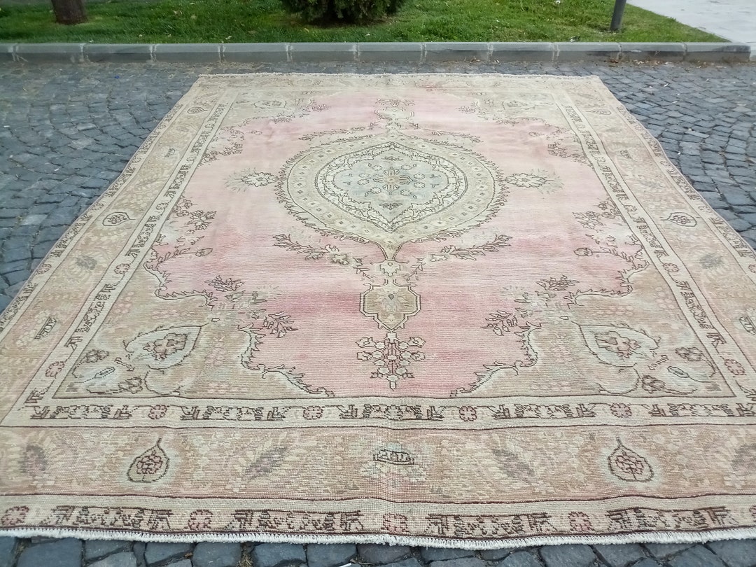 Vintage Rugs for Sale ' Large Vintage Rug ' Pink Turkish Rug 9x12