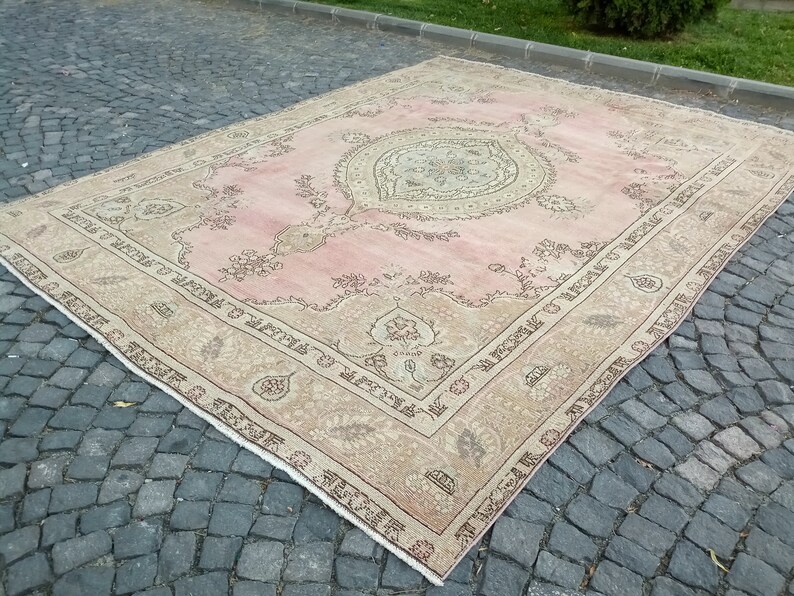 Vintage Rugs for Sale ' Large Vintage Rug ' Pink Turkish Rug 9x12