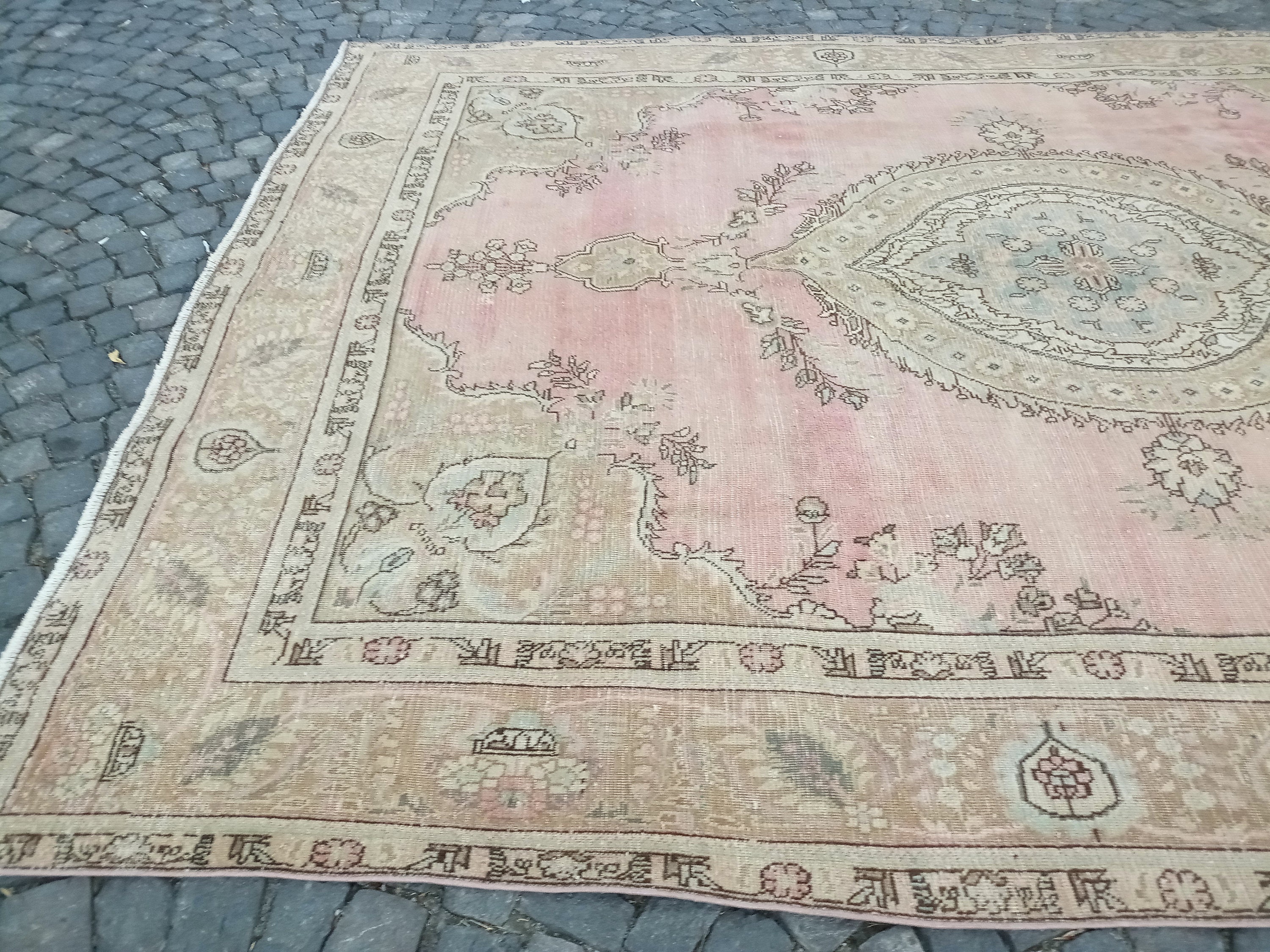 Vintage Rugs for Sale ' Large Vintage Rug ' Pink Turkish Rug 9x12