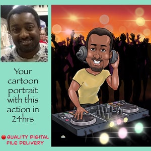 Personalized DJ gift caricature drawing from photo | DJ party gift for boyfriend and Dad