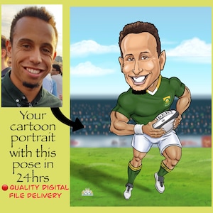 Regalo d'arte di rugby/pittura di rugby/ritratto di cartone animato da foto/regalo di rugby per uomini