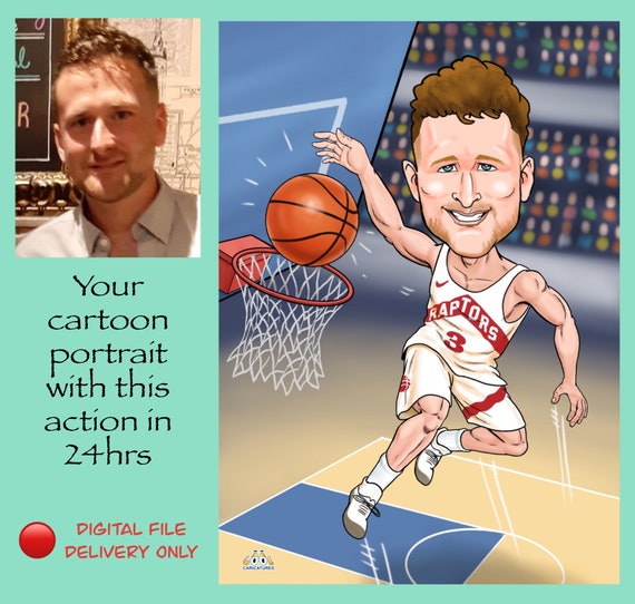 Full Body Basketball Player with Basket Caricature