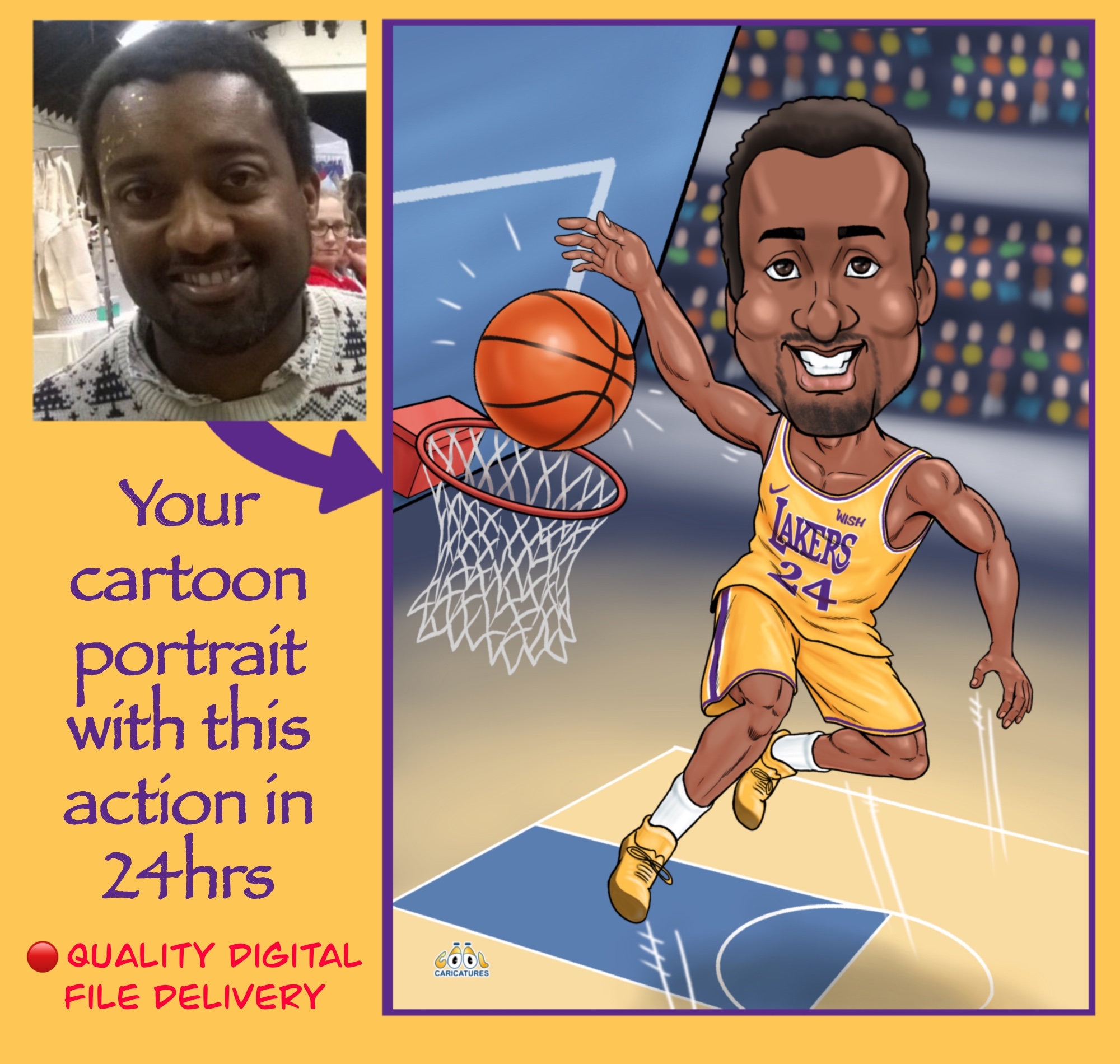 La Lakers Custom basketball portraits art | Lakers personalized Caricatures drawing from photos | La Lakers gift for men