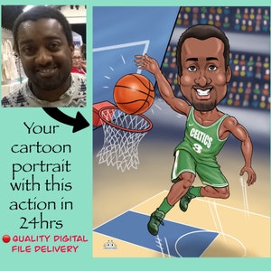 Boston Celtics Custom basketball portraits art | personalized Caricatures drawing from photos |  Celtics basketball gift