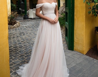 simple off shoulder wedding gown